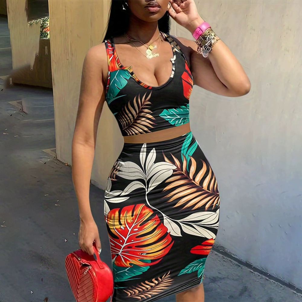 ZARA Hot Casual Sexy Print Two Piece Spaghetti Strap Dress Set